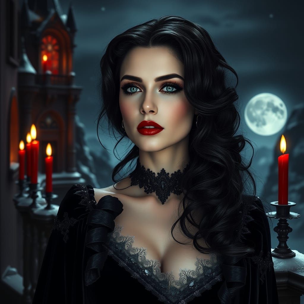 Elegant Vampire Queen of the Night in Jugendstil Style