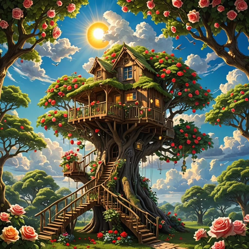 Lively Treehouses Under a Sunny Sky