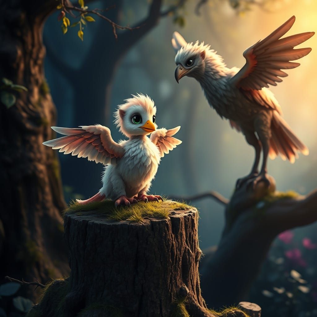 Ethereal Griffin Student Prepares for Flight in Whimsical Fo...