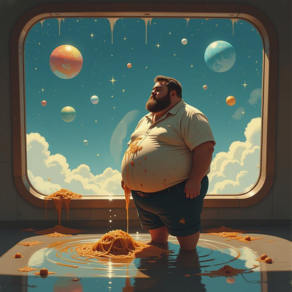 Melancholic Astronaut in Rothko-Inspired Spacescape