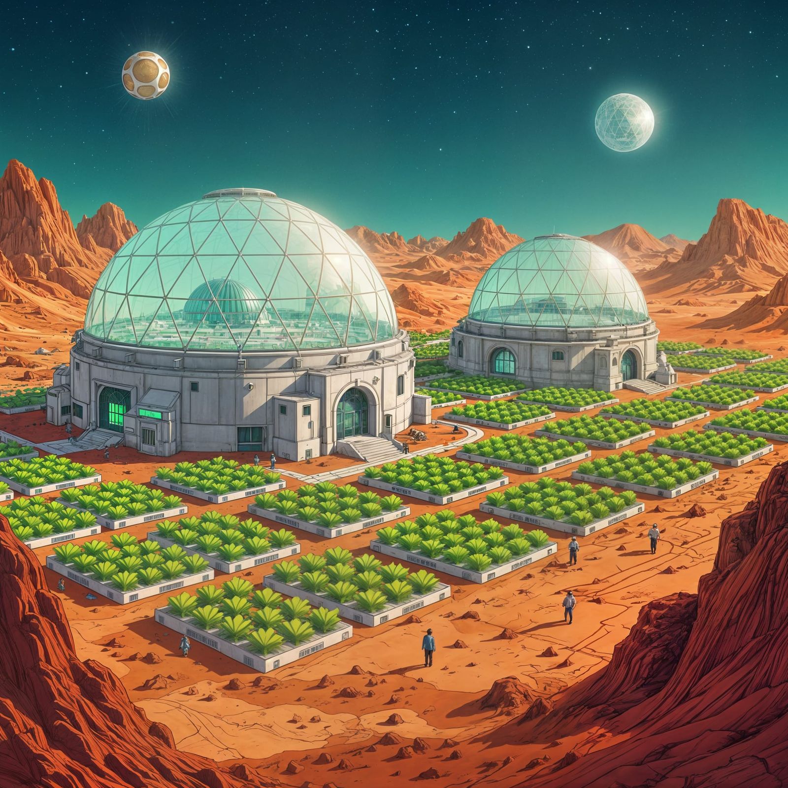 Retro Mars City Domes in VHS Era Domepunk Style