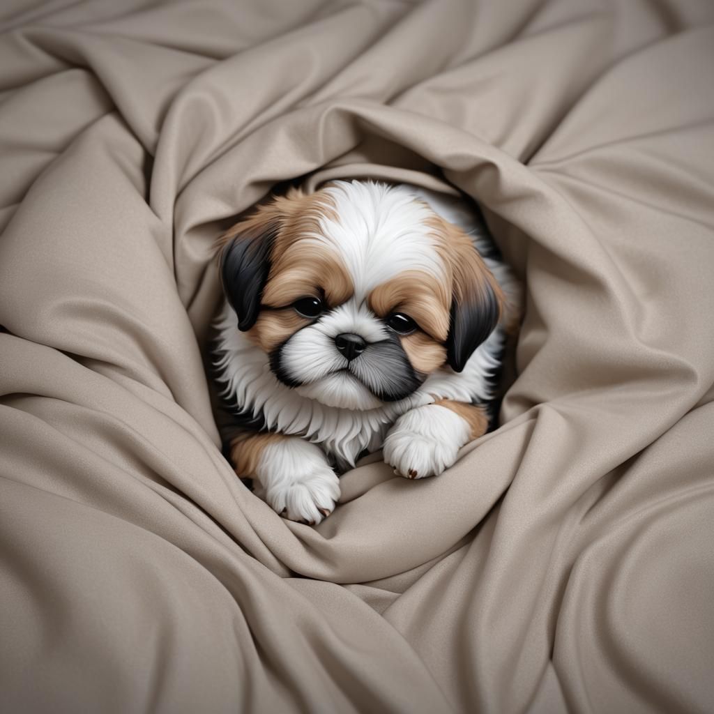 Shih Tzu Puppy Sleeping: 3D Anime Art