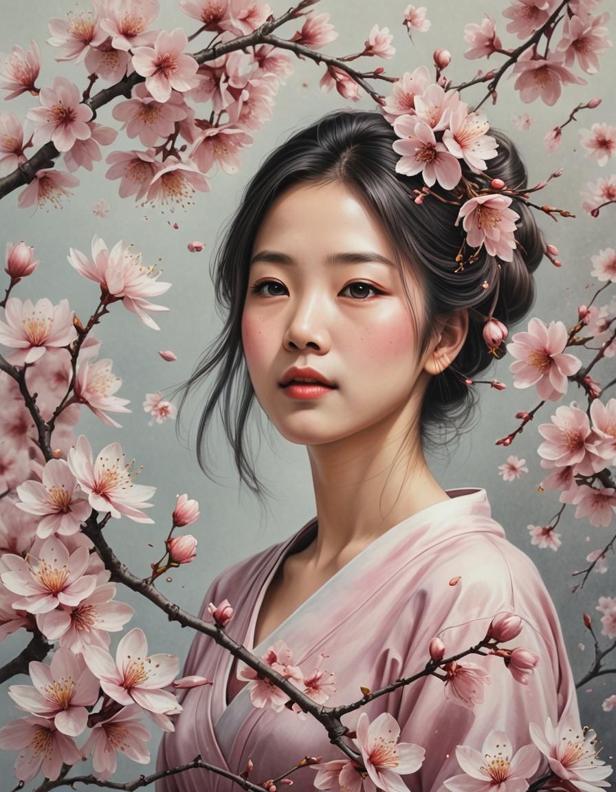 Sakura Woman in Pastel Pencil Style