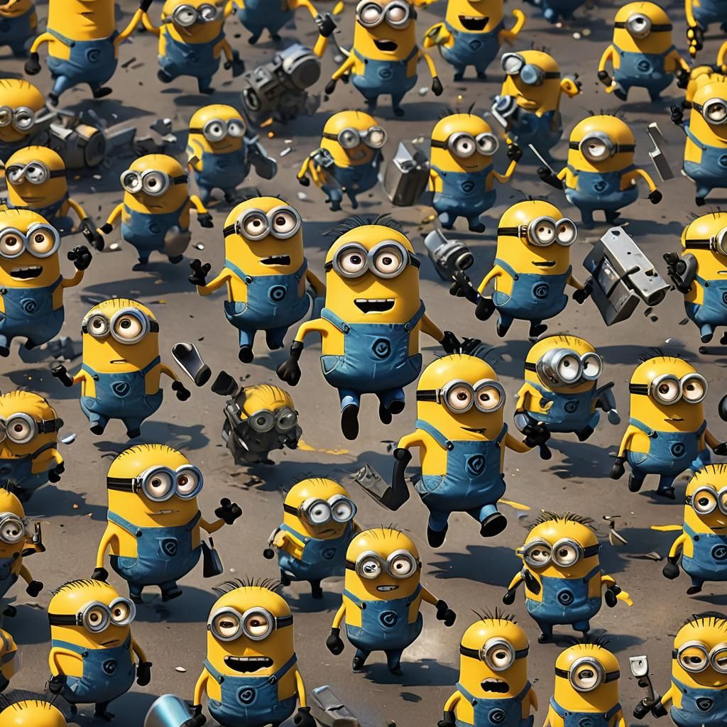 Minions with Fart Guns in Pixar Style
