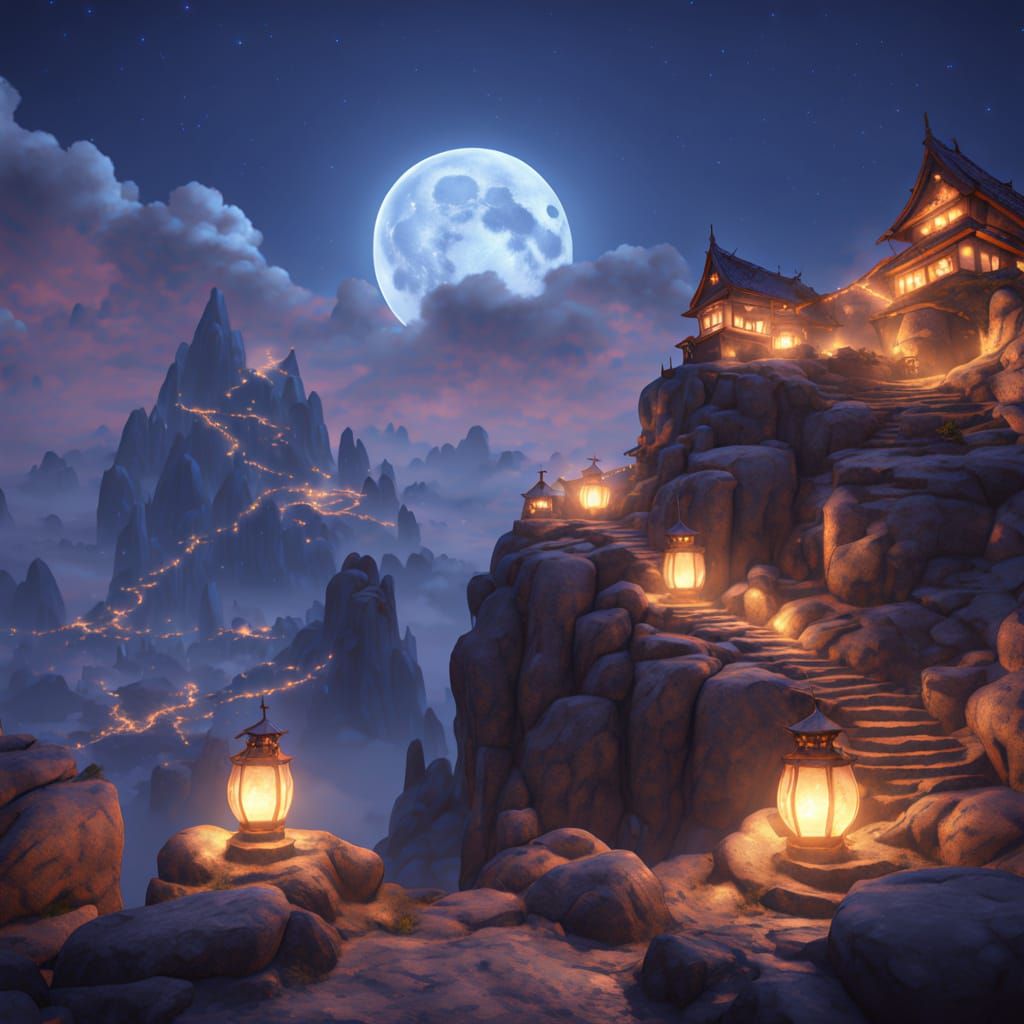 Moonlit Dragon Reigns Over a Fantasy Village