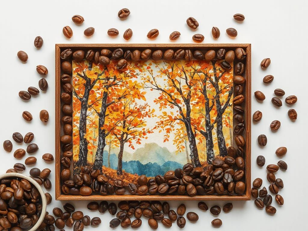 Coffee Watercolor Autumn Landscape Painting