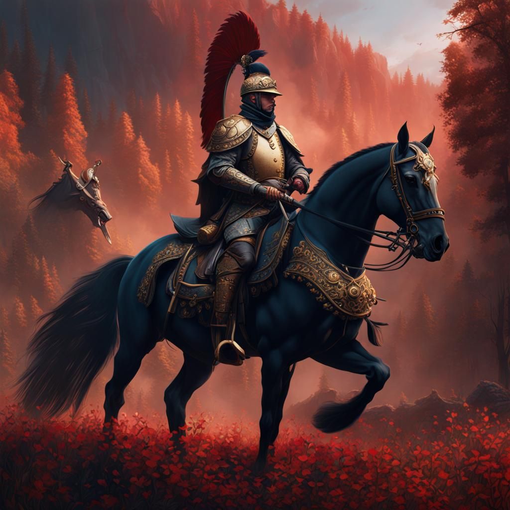 Polish Hussar Rides in Autumn Fantasy Art