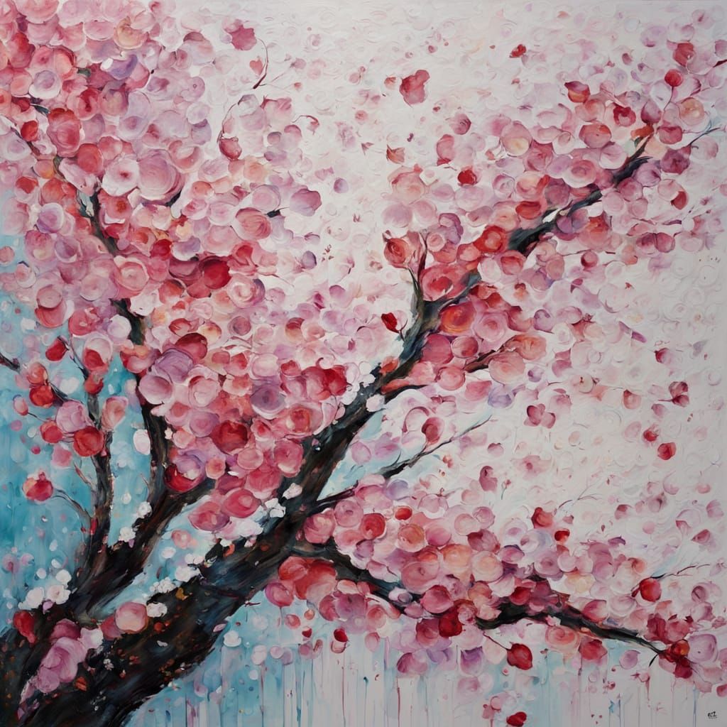 Vibrant Cherry Blossom Splatter Art