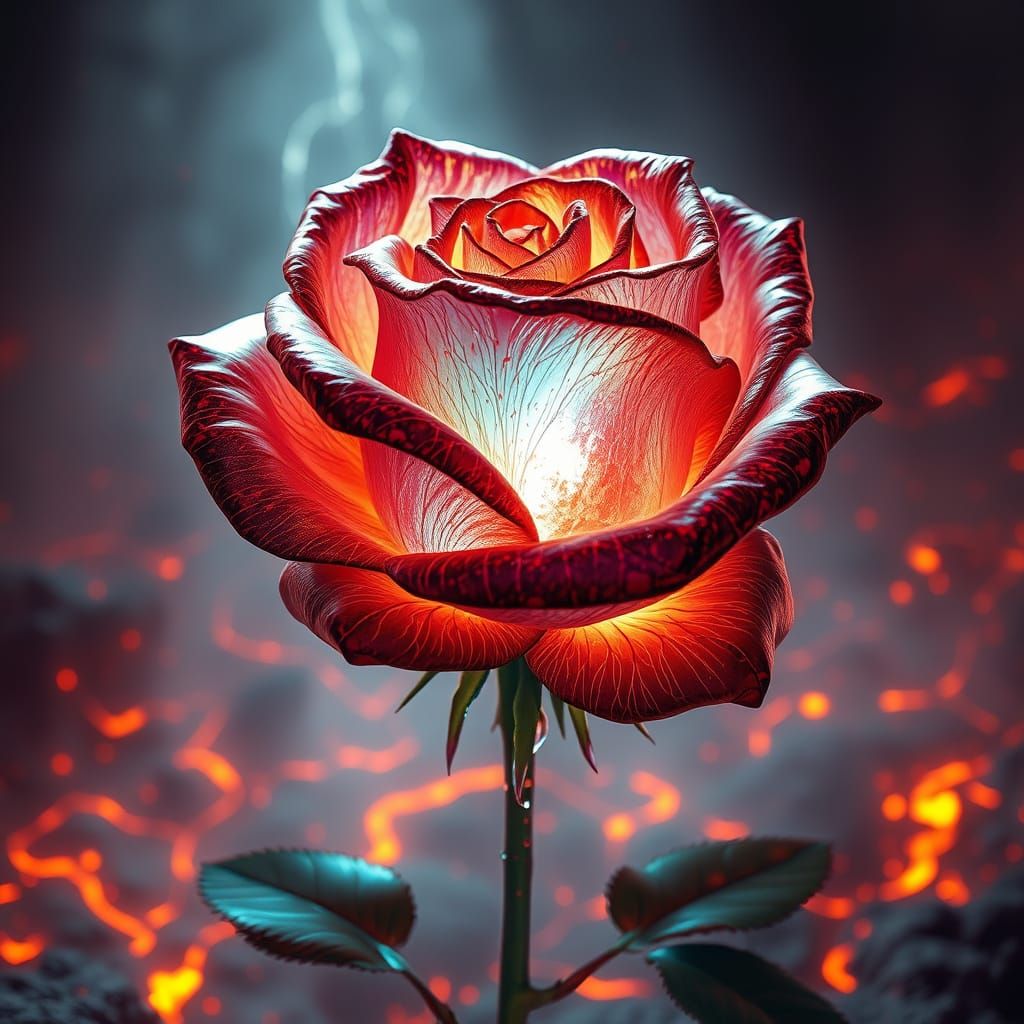 Majestic, Ethereal Rose in Celestial Landscape