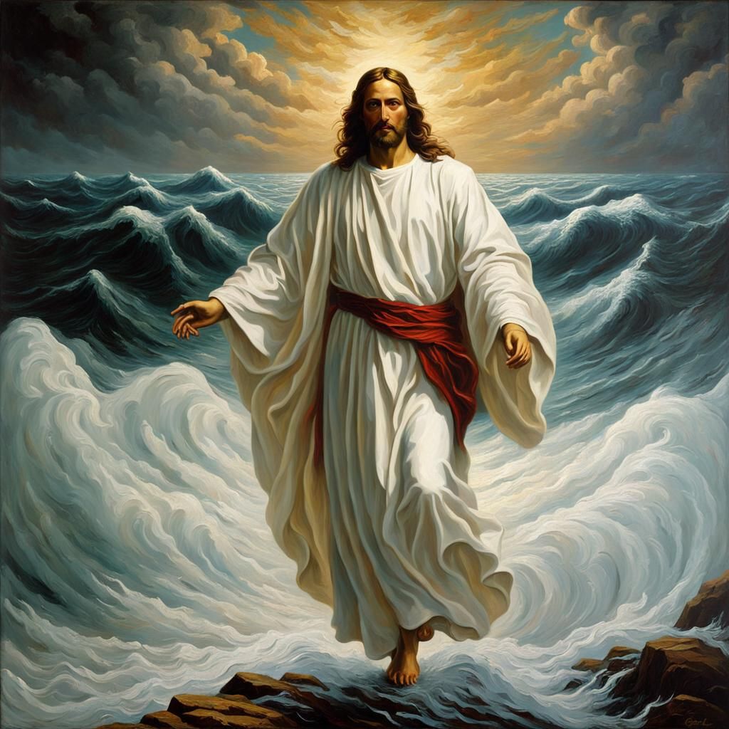 Jesus Christ Walks on Water: Impasto Oil Painting