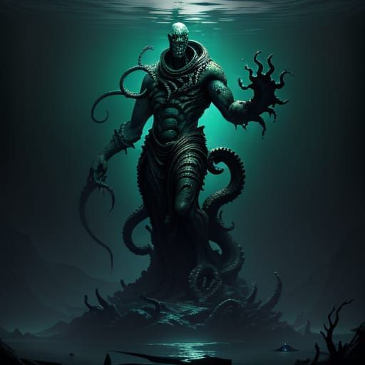 Cthulhu Statue Worshiped by Cultists Underwater