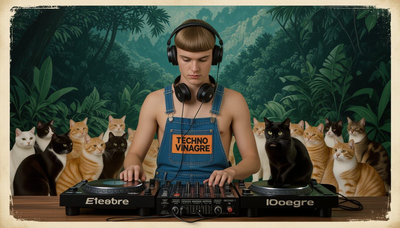 DJ Techno Vinagre with Cat Crowd in Neon Forest