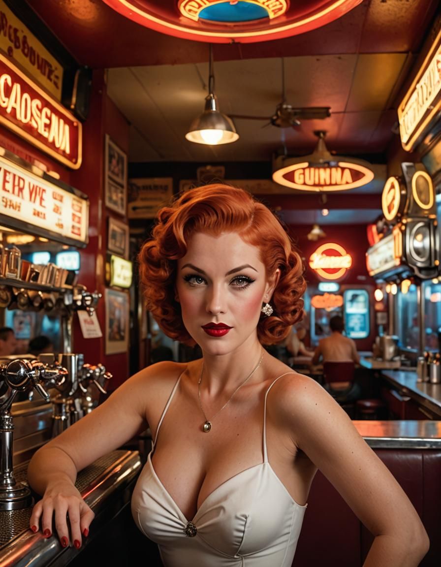 Vintage Diner Pinup with Red Hair