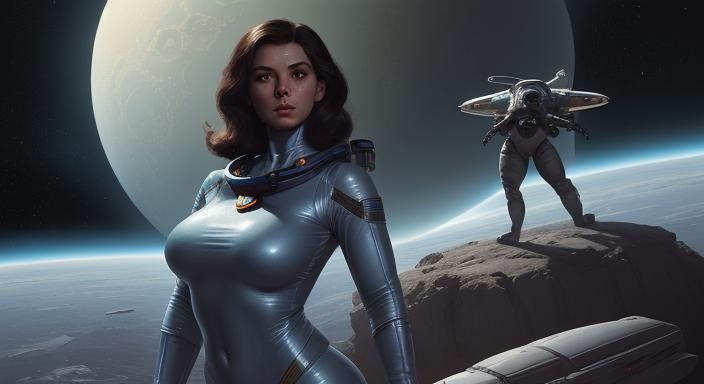 Retro-Futuristic Cosmonaut on Alien Planet