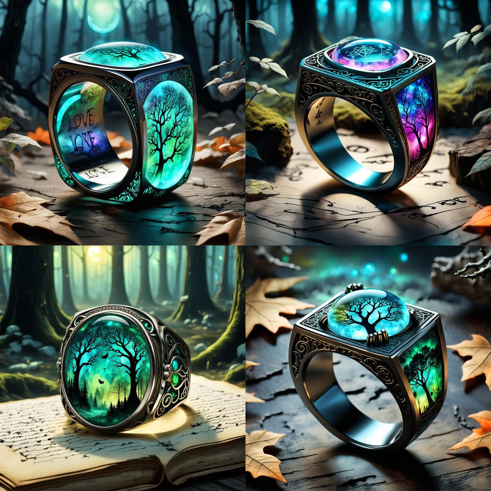 Neon Elven Ring on Old Parchment with Halloween Forest