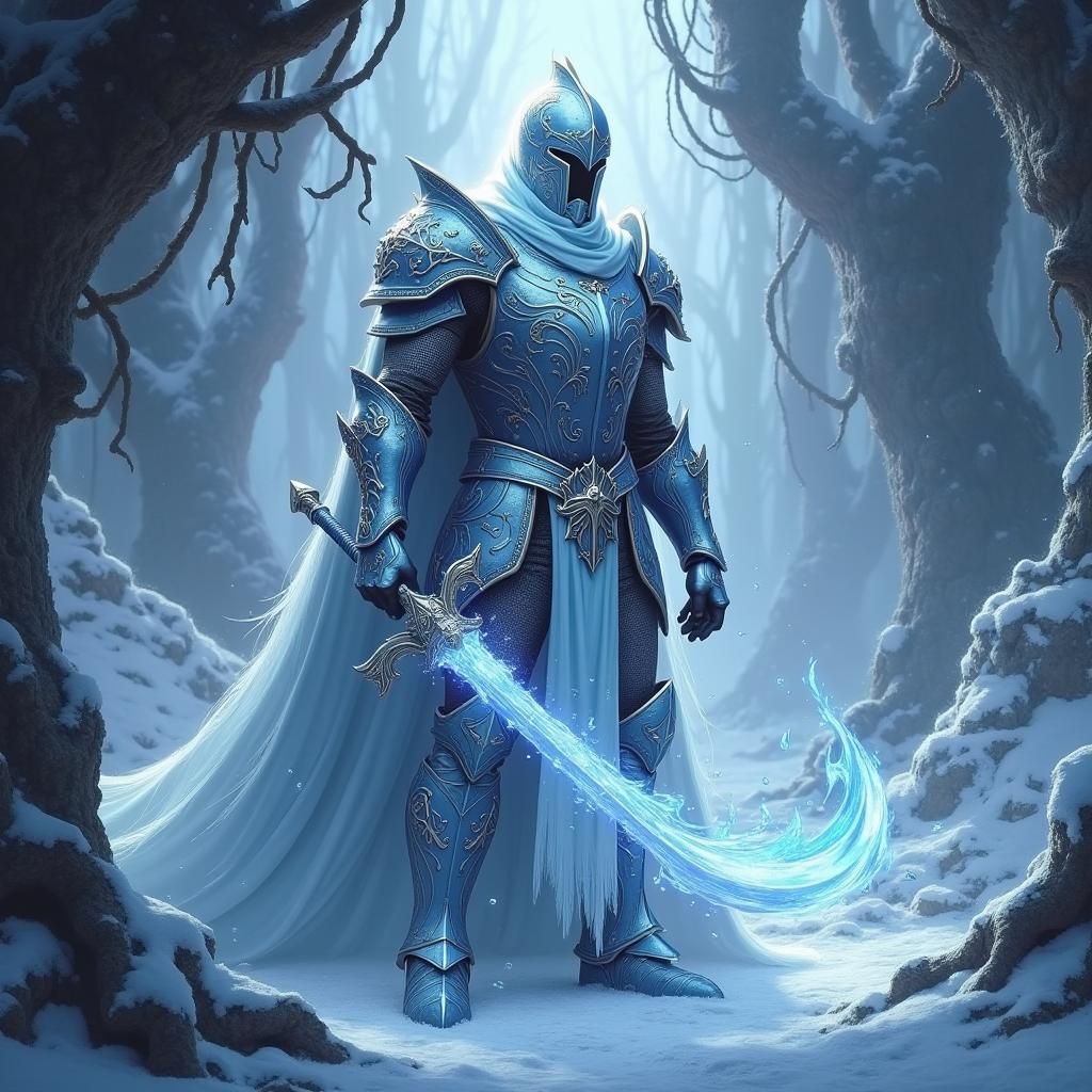 Icy Knight Casts Spell in Mystical Realm
