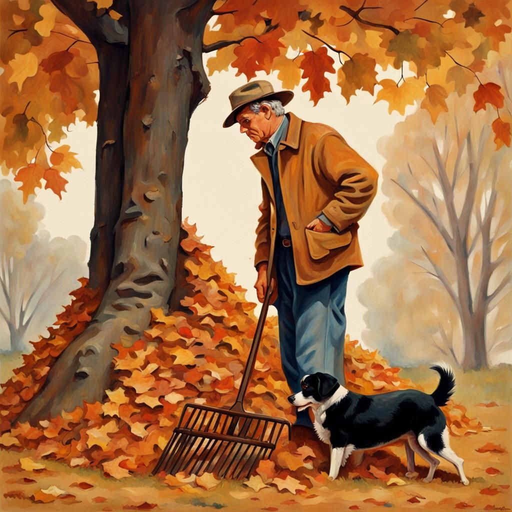 Autumnal Farmer and Dog in Rockwell Style