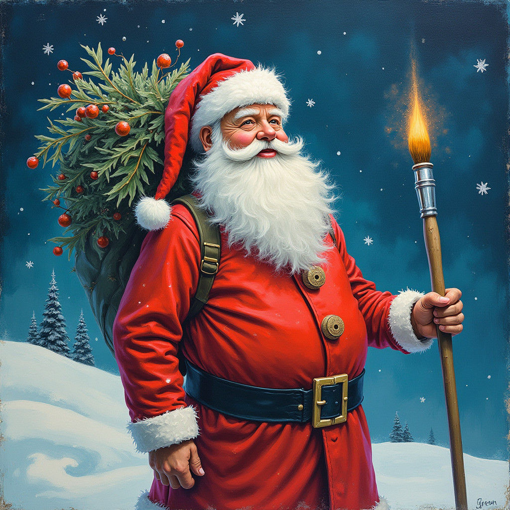 Whimsical Christmas Character in Gouache Style