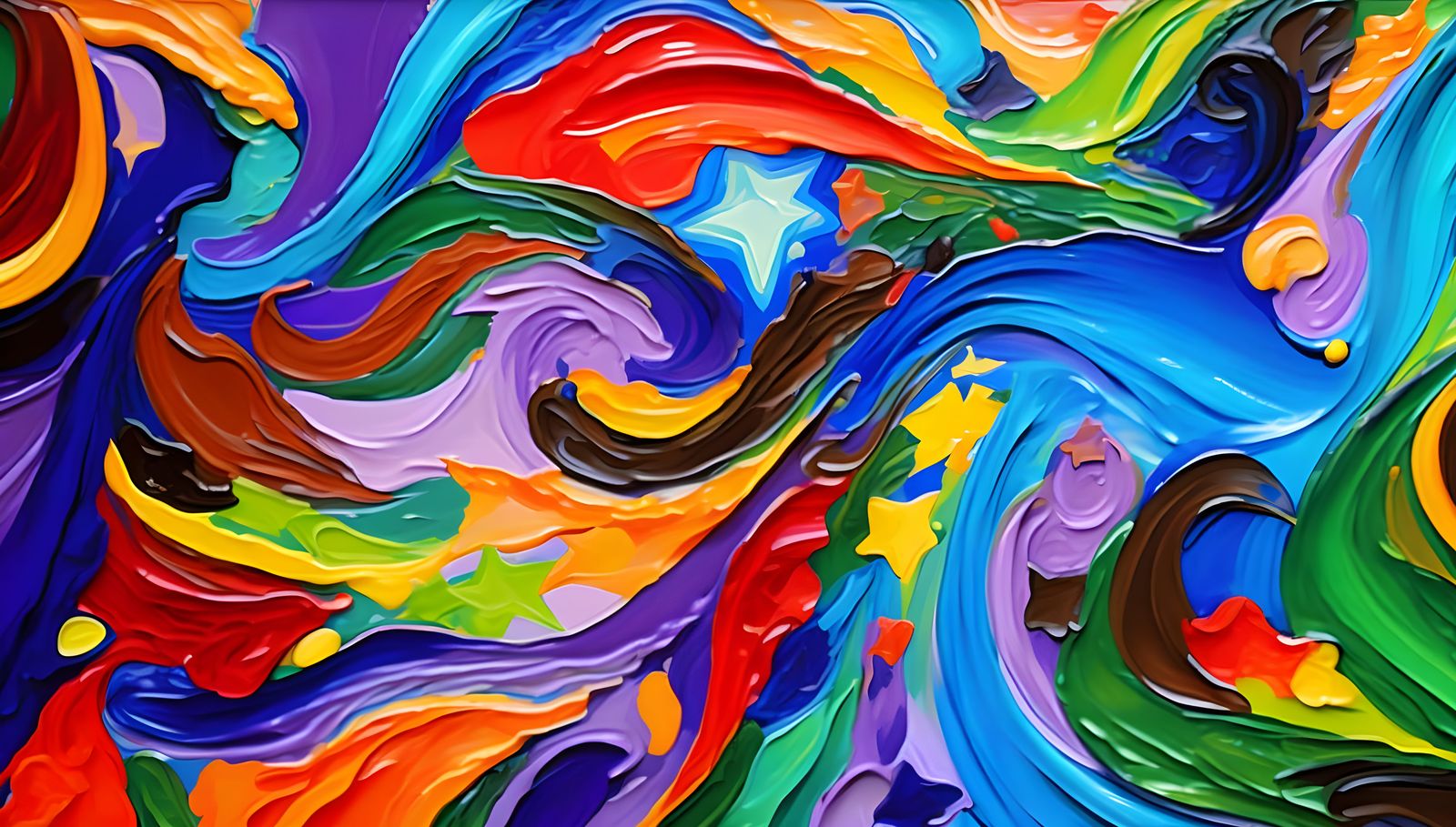 Abstract Impasto Painting with Swirling Colors and Stars
