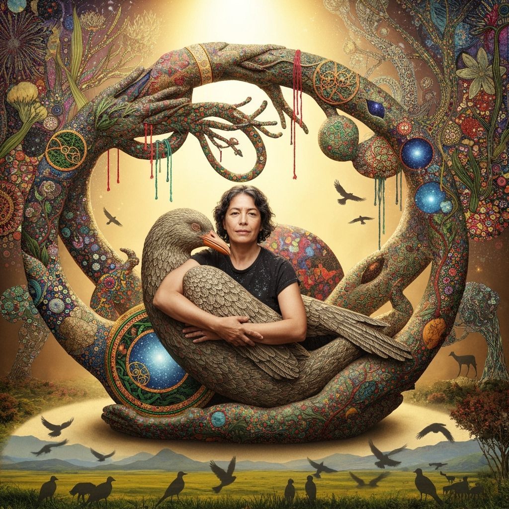 Artist Within Her Abstract Sculpture