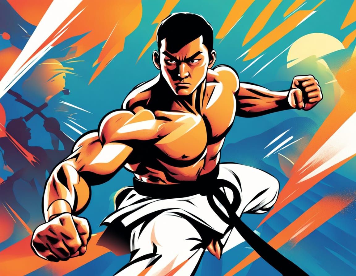 Dynamic Karate and Rowing Illustration in Comic Style