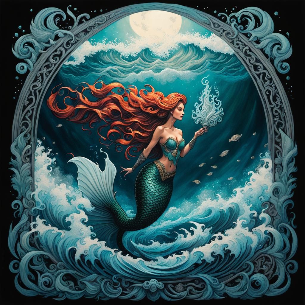 Mermaid in Smoke: Acrylic Palette Knife Painting