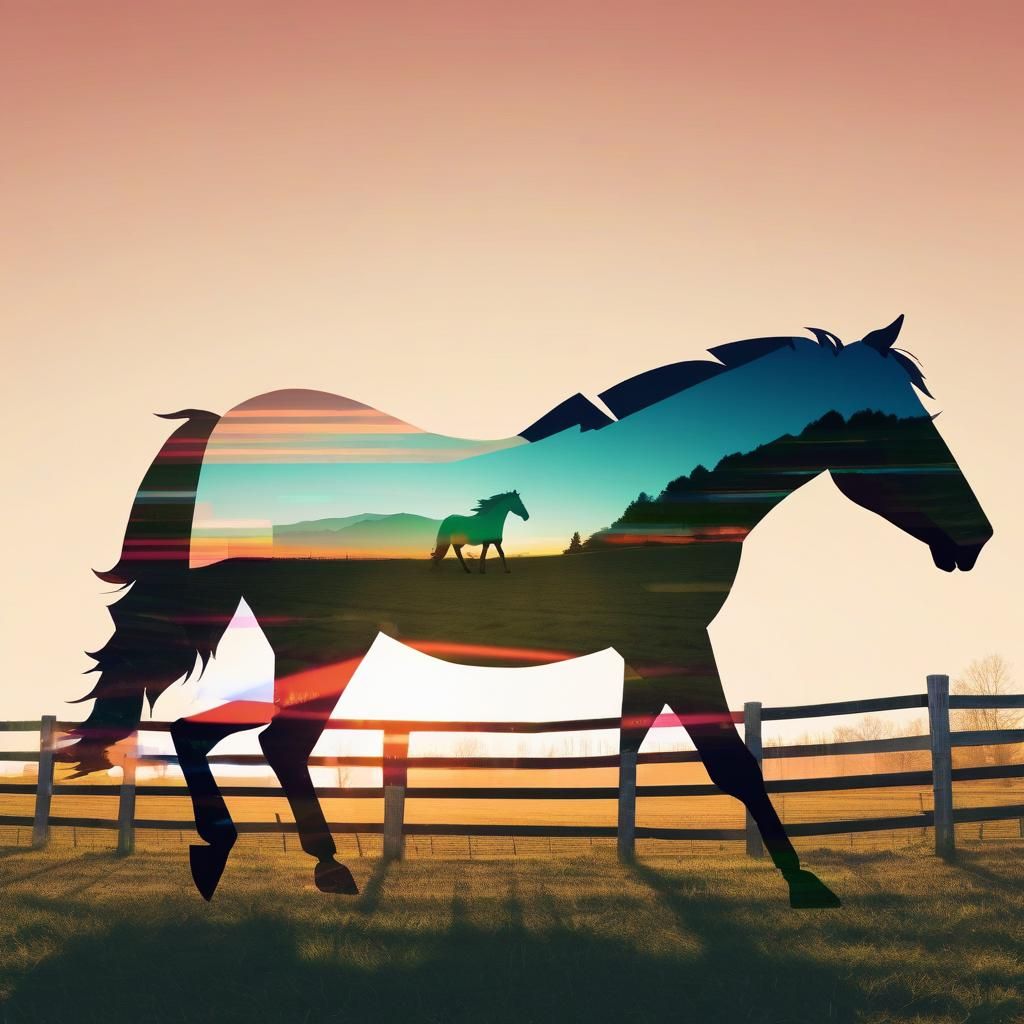 Abstract Sunset: Horse and Farm Double Exposure