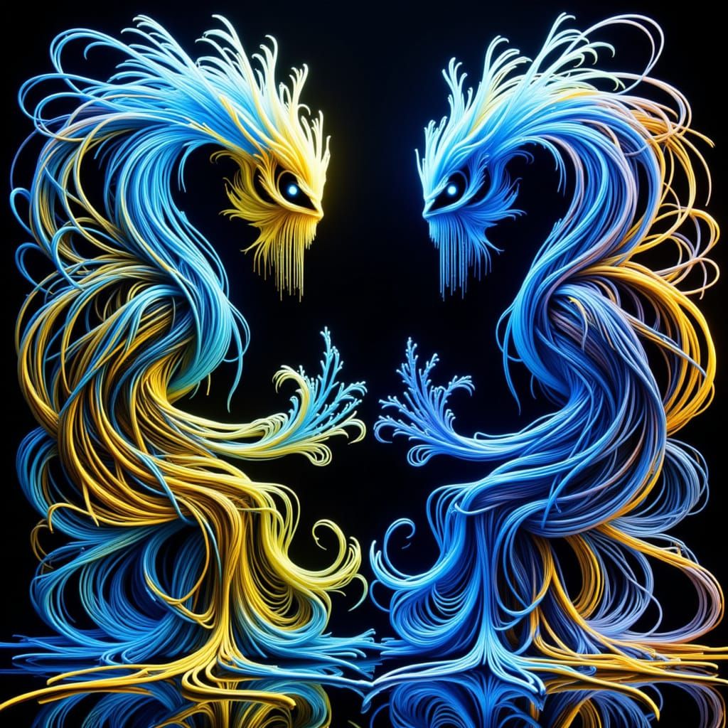 Epic Fantasy Battle Scene in Royal Blue and Metallic Yellow