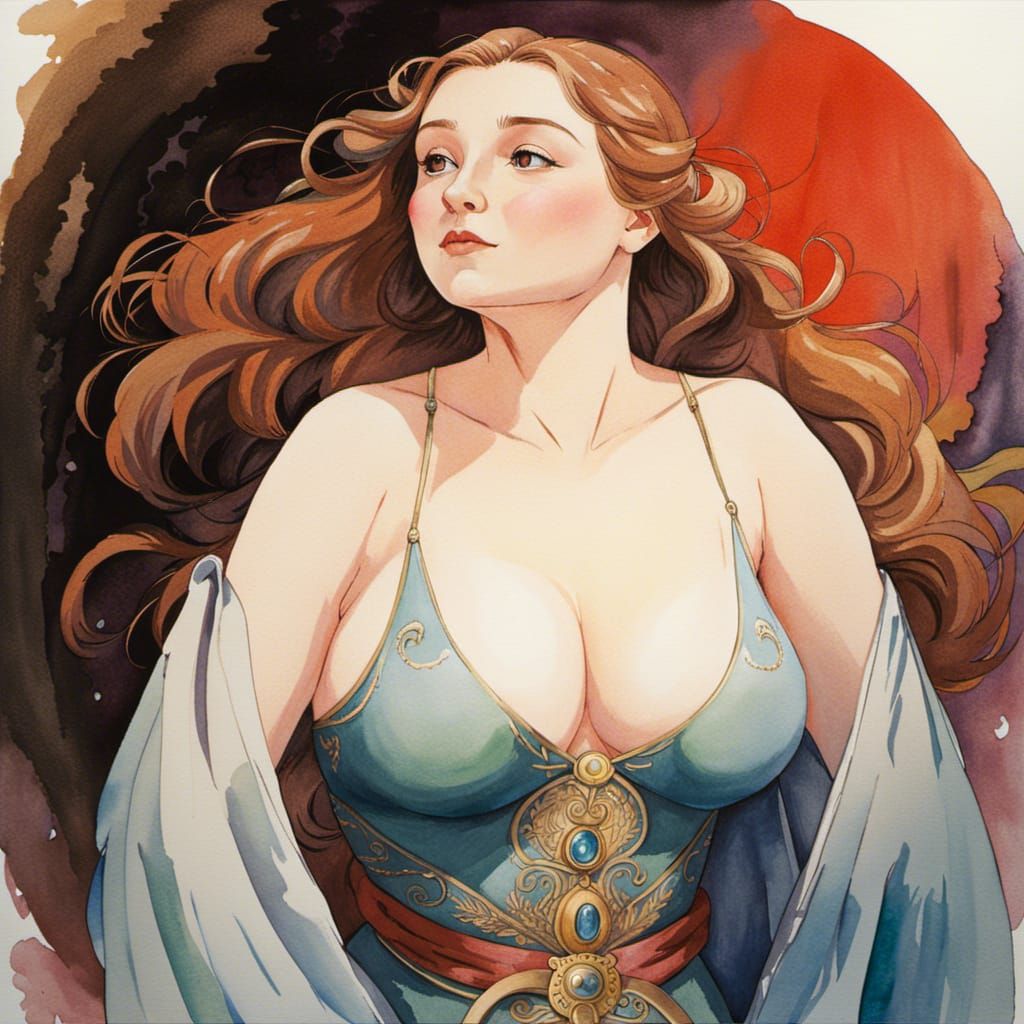 Fantasy Woman Portrait in Studio Ghibli Watercolor Style