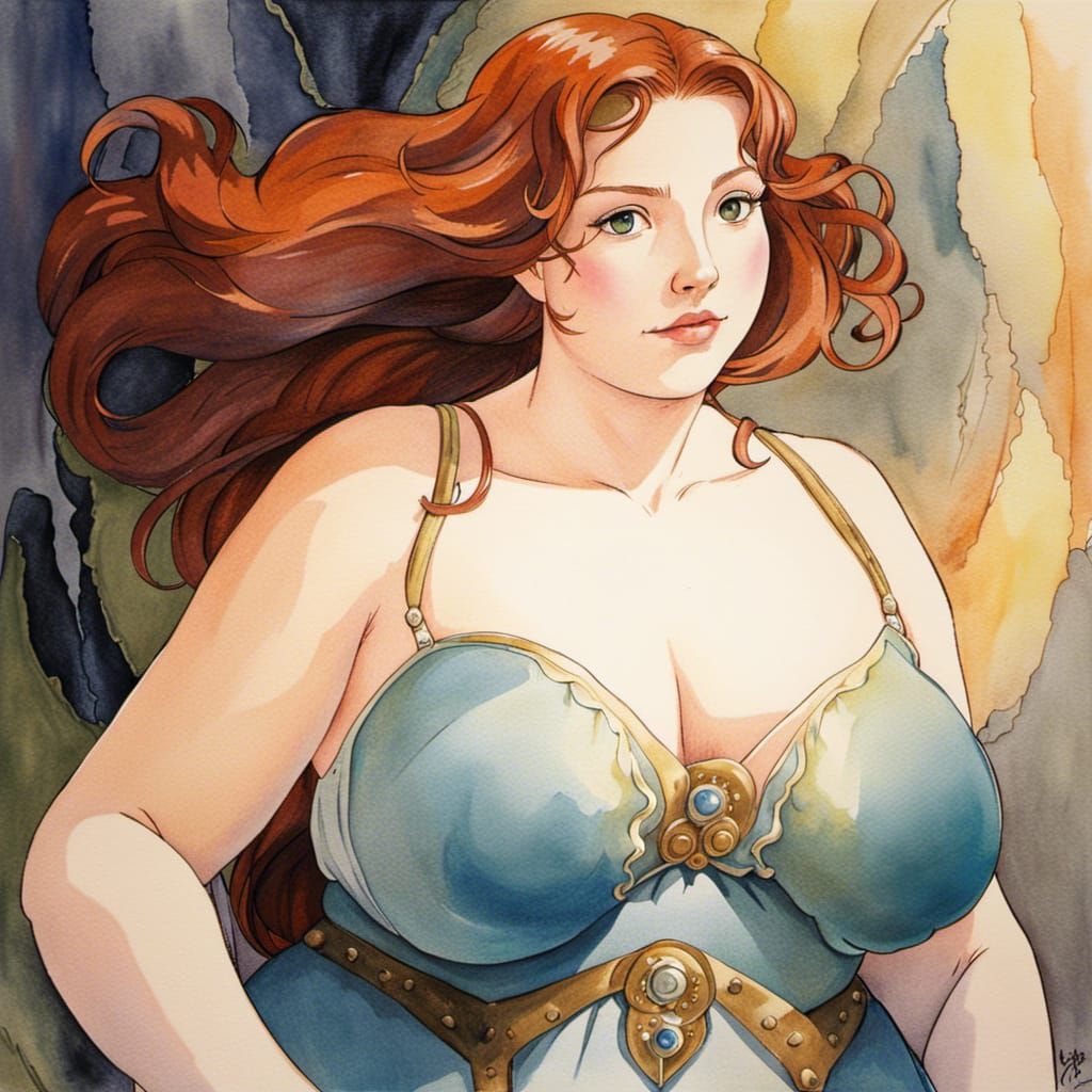 Fantasy Barmaid Portrait in Watercolor Ghibli Style