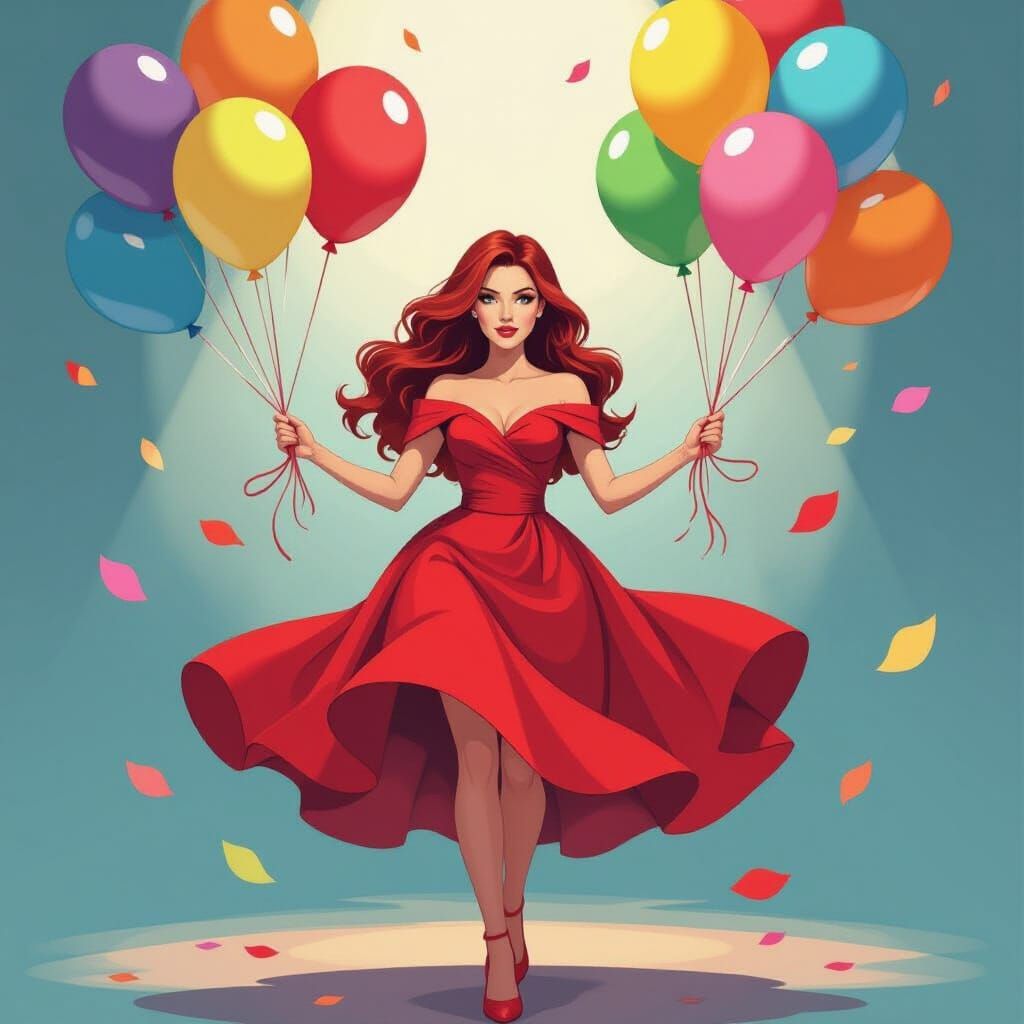 Scarlet Witch with Party Balloons in Comic Art Style