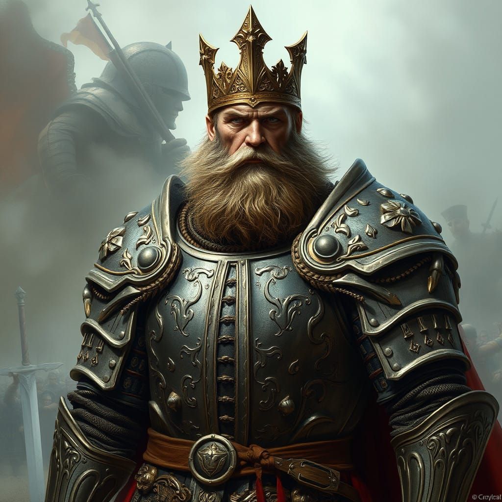 Medieval Warrior King in Ornate Plate Armor