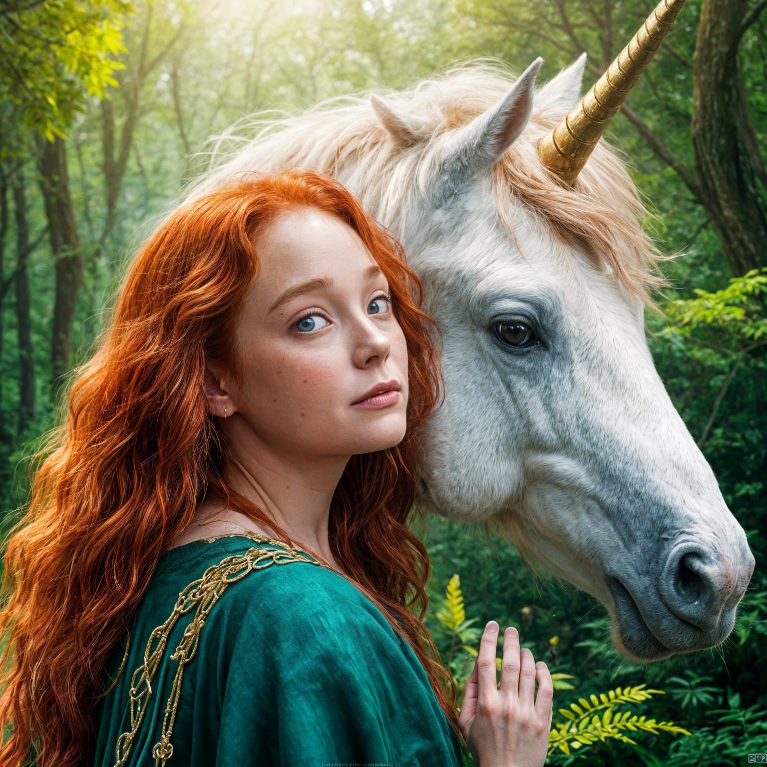Redheaded Druid and Unicorn: 3D Anime Art