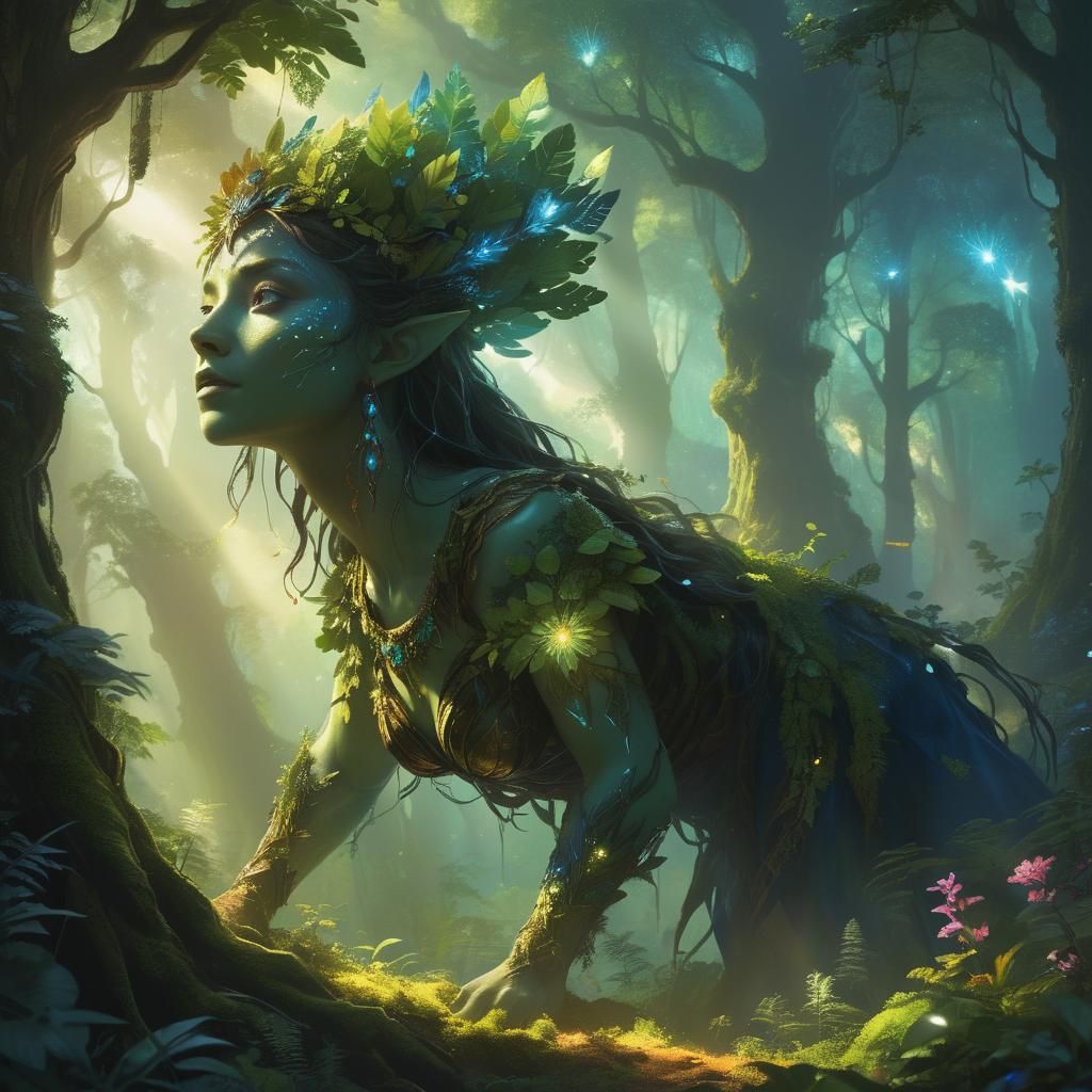 Goddess Gaia in Ethereal Forest: Fantasy Concept Art