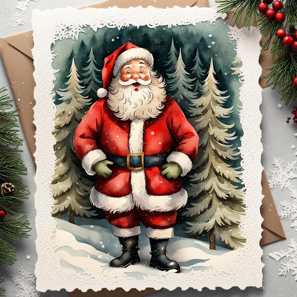 Vintage Christmas Winter Scene Illustration