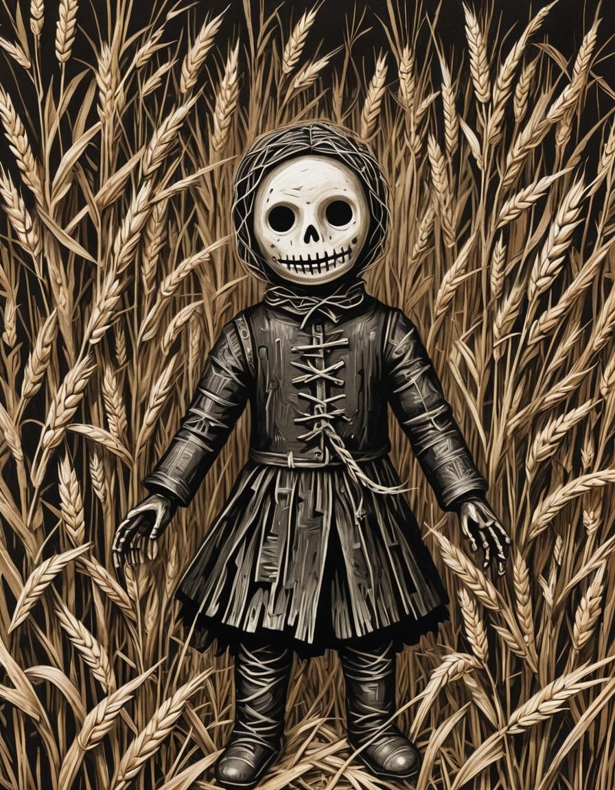 Creepy Sepia Voodoo Doll in Woodcut Style