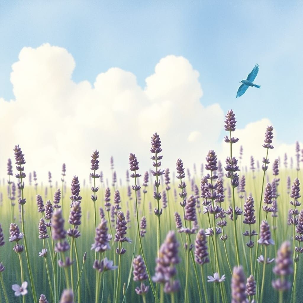 Whimsical Lavender Fields in Storybook Style