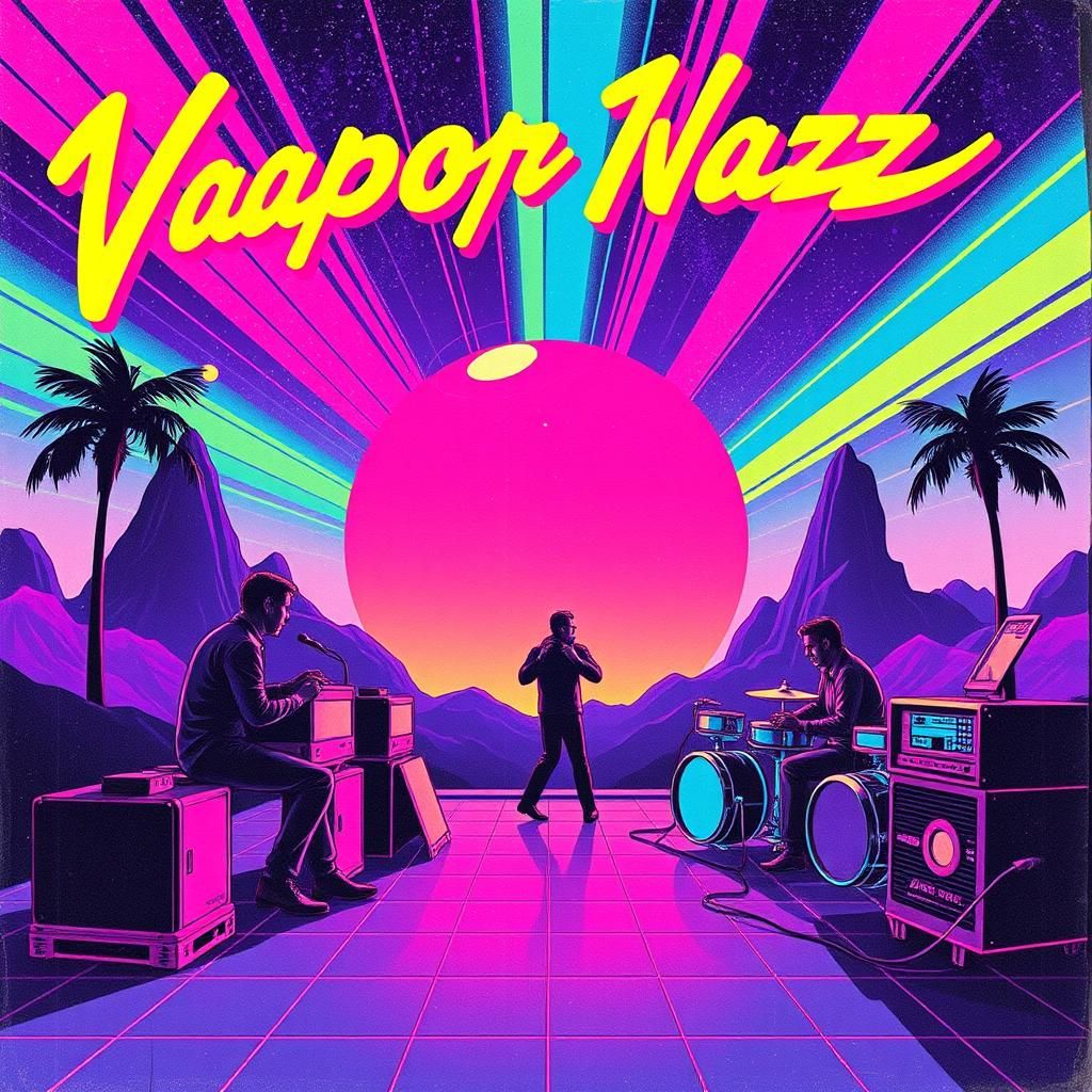 Vaporwave Jazz Album Cover Art in Retrofuturism Style