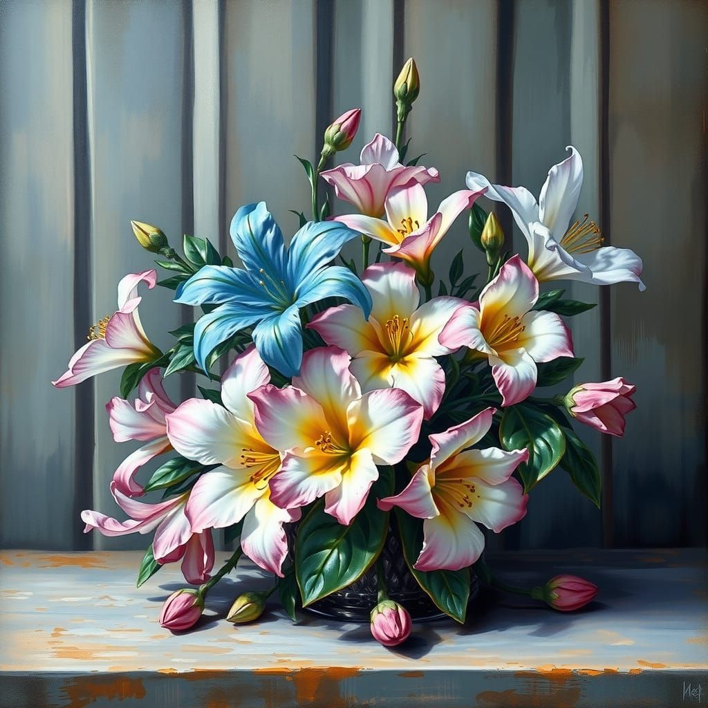 Spring Blooms in Impressionist Style on Rustic Tin