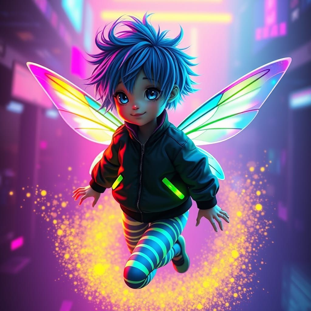 Electric Fairy in Cyberpunk Rave Attire
