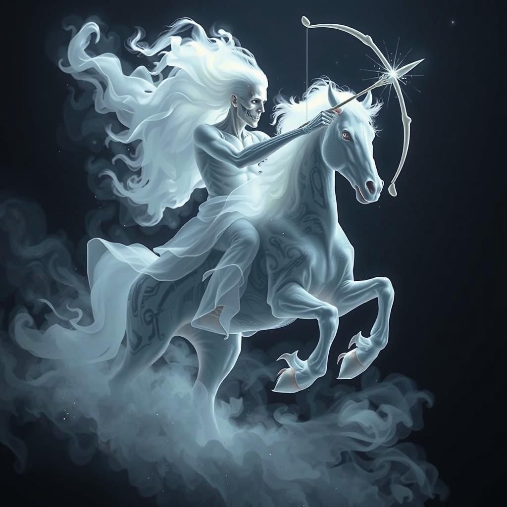 ghostly figure of a spooky centaur ,Sagittarius formed entir...