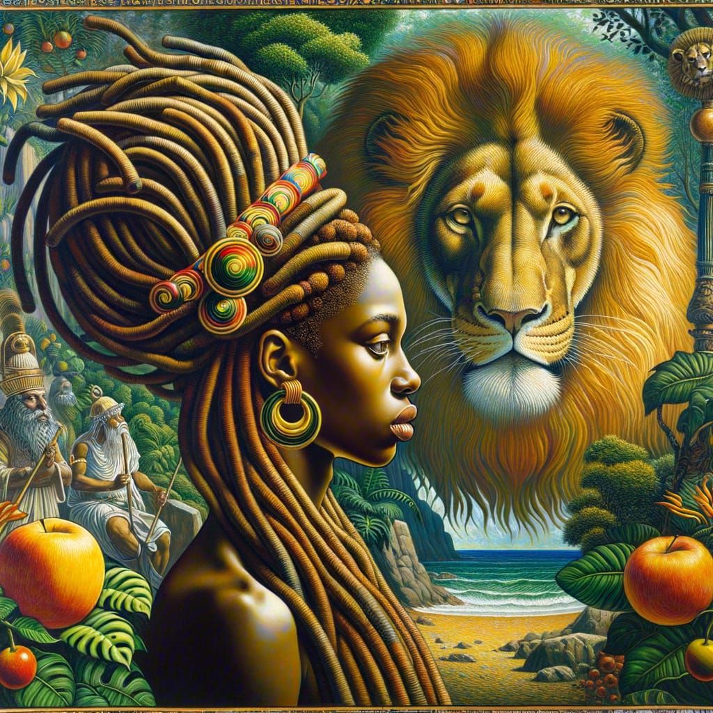 Rastafarian Queen and Lion of Judah, Rousseau Style