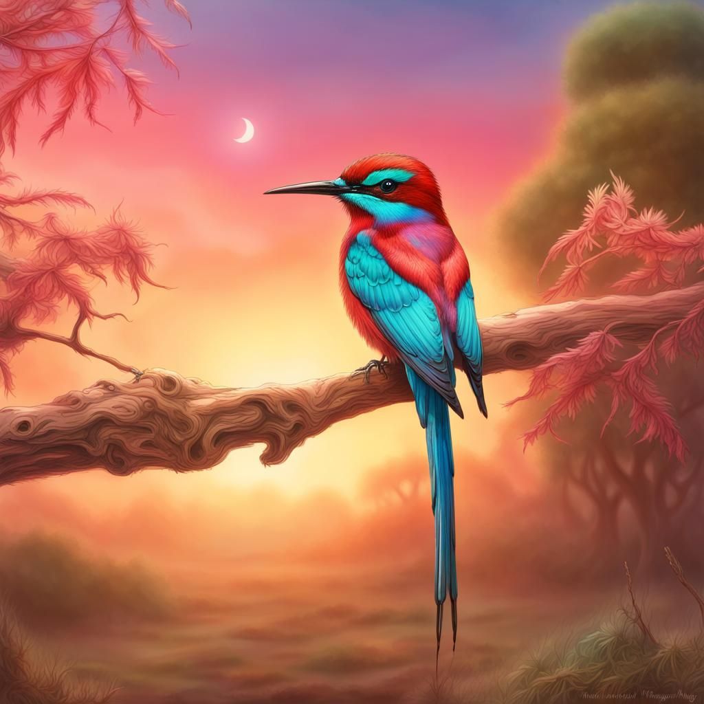 Bee-Eater in African Savanna: Ethereal Fantasy Illustration
