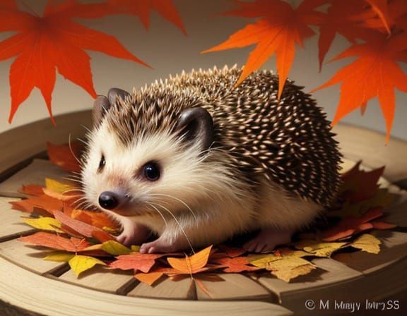 Charming Hedgehog in Autumn Leaves Illustration