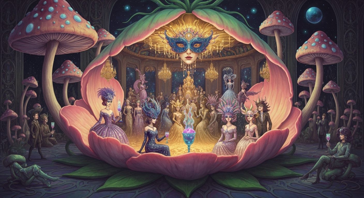 Celestial Masquerade Ball in Sentient Flower, Surreal Art