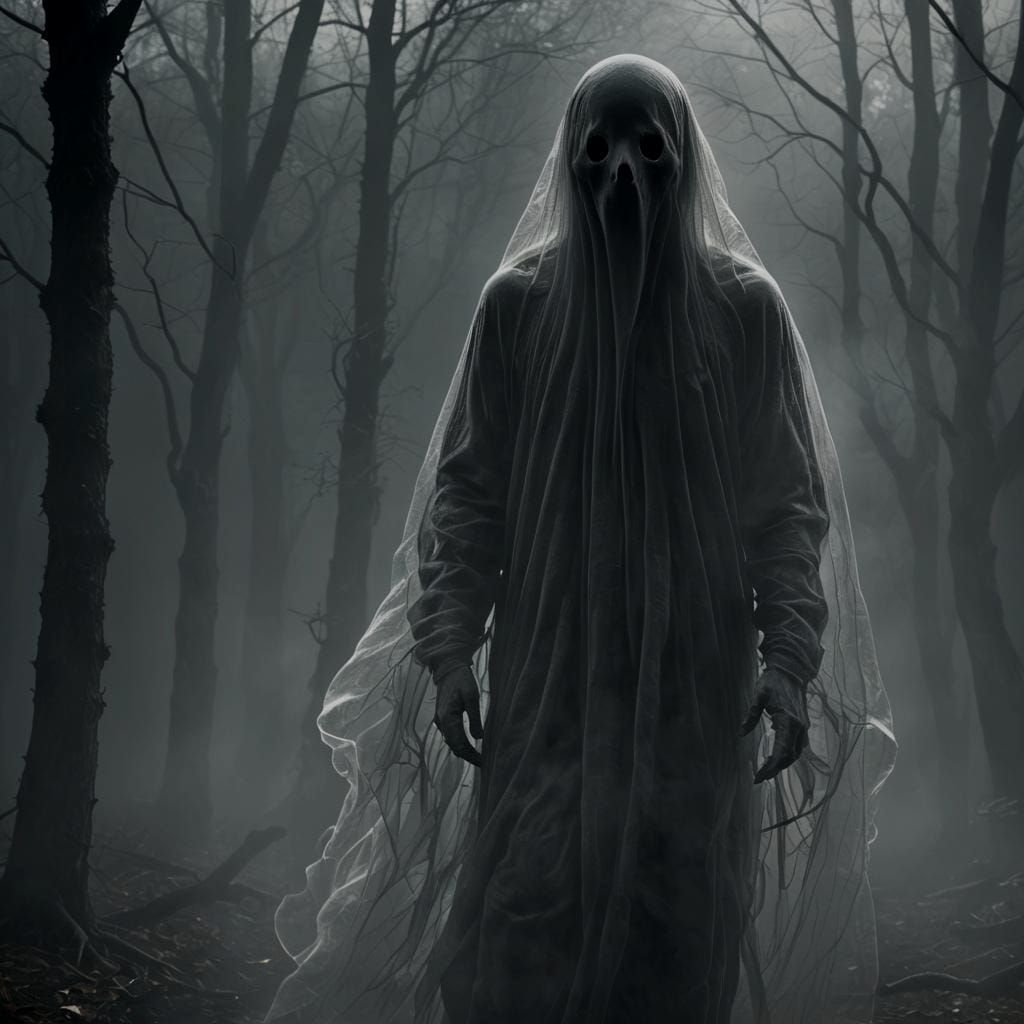 Eerie Faceless Ghost in Smoky Double Exposure