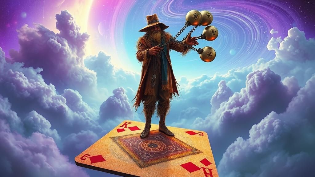 Carny Scarecrow Juggling on Uranus in Cyberpunk Style