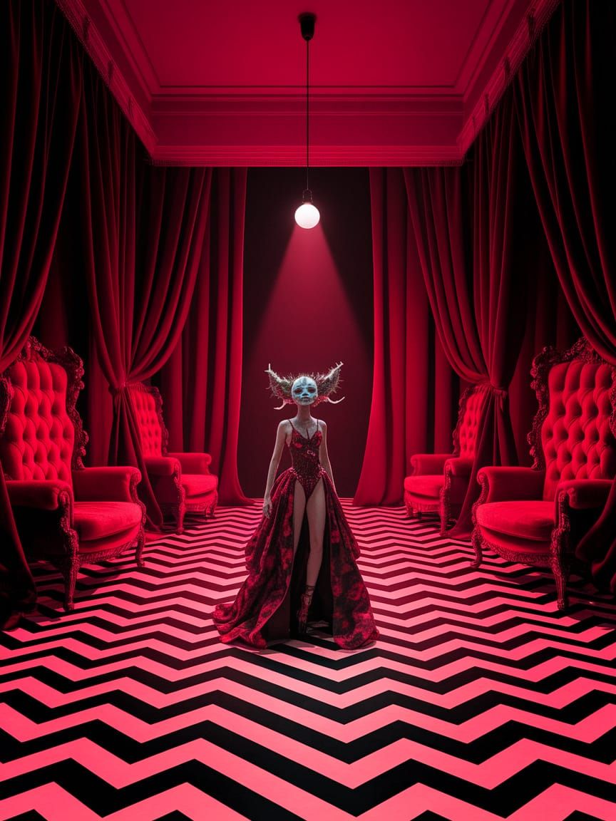 Fantasy Creature in Crimson Neon Opulence