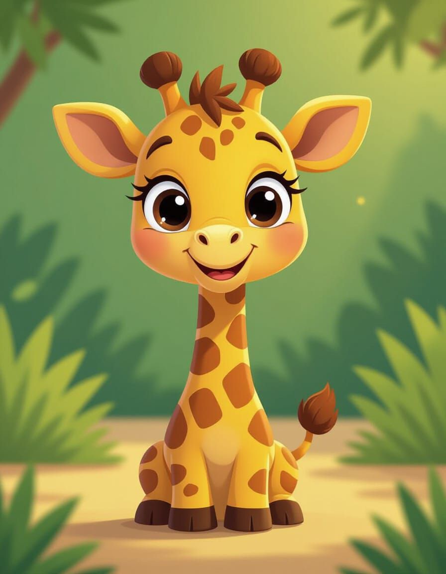 Cute Giraffe Cartoon Icon in 3D Vector Style