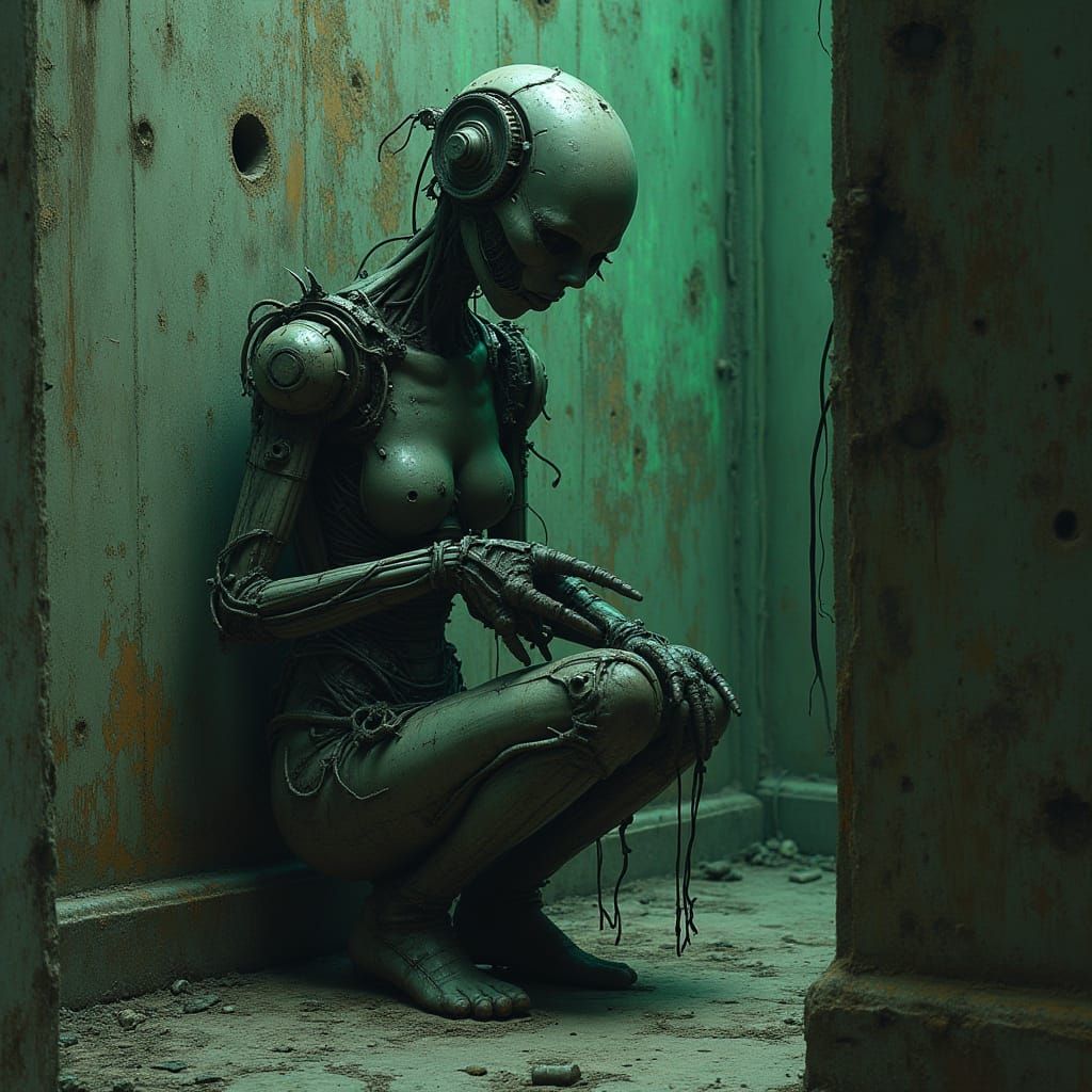 Biomechanical Woman in Dark Industrial Horror Style